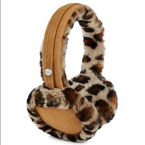 NEW UGG WOMEN'S EAR MUFFS LEOPARD CHESTNUT BLACK NWT IN BOX